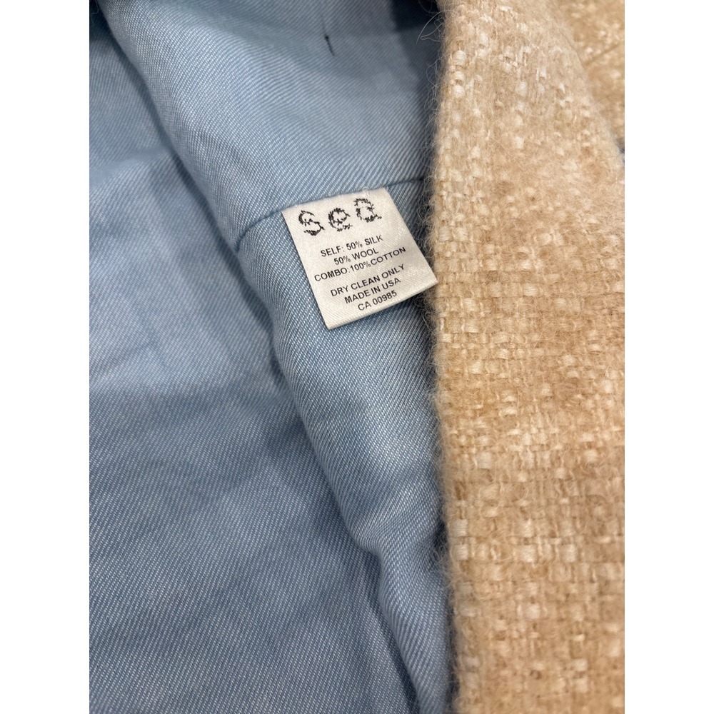 Sea New York Silk Wool Tweed Striped V-Neck Snap Side Shift Dress Oatmeal,Blue 6 - Picture 5 of 10